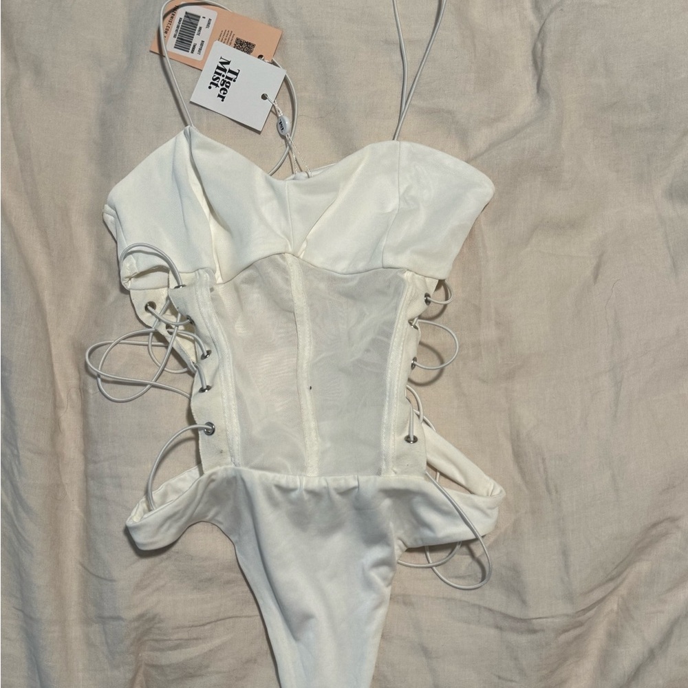Tiger Mist Ivory Lace-Up Corset Bodysuit